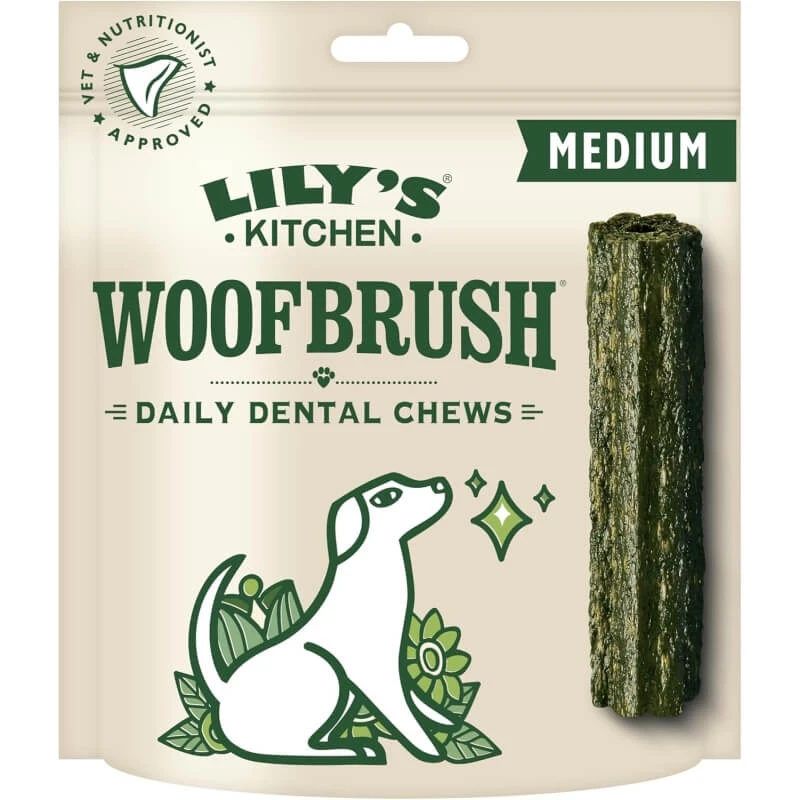 Lily's Kitchen Woofbrush – 7 Zahnpflege-Leckerlis für ausgewachsene Hunde mittlerer Größe, je 28 g