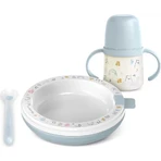 Suavinex Warmessen-Set – Isolierter Teller + Silikonlöffel + Becher mit Henkeln – Hellblau