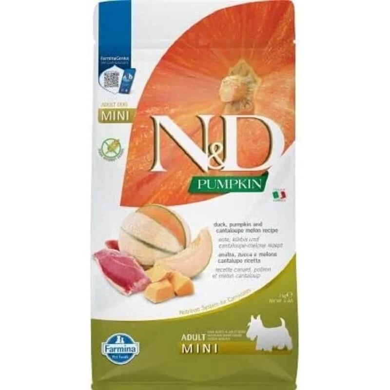 Farmina N&d Pumpkin Mini für Hunde – Ente, Kürbis und Melone – Alleinfuttermittel für ausgewachsene Hunde kleiner Rassen, 2 kg