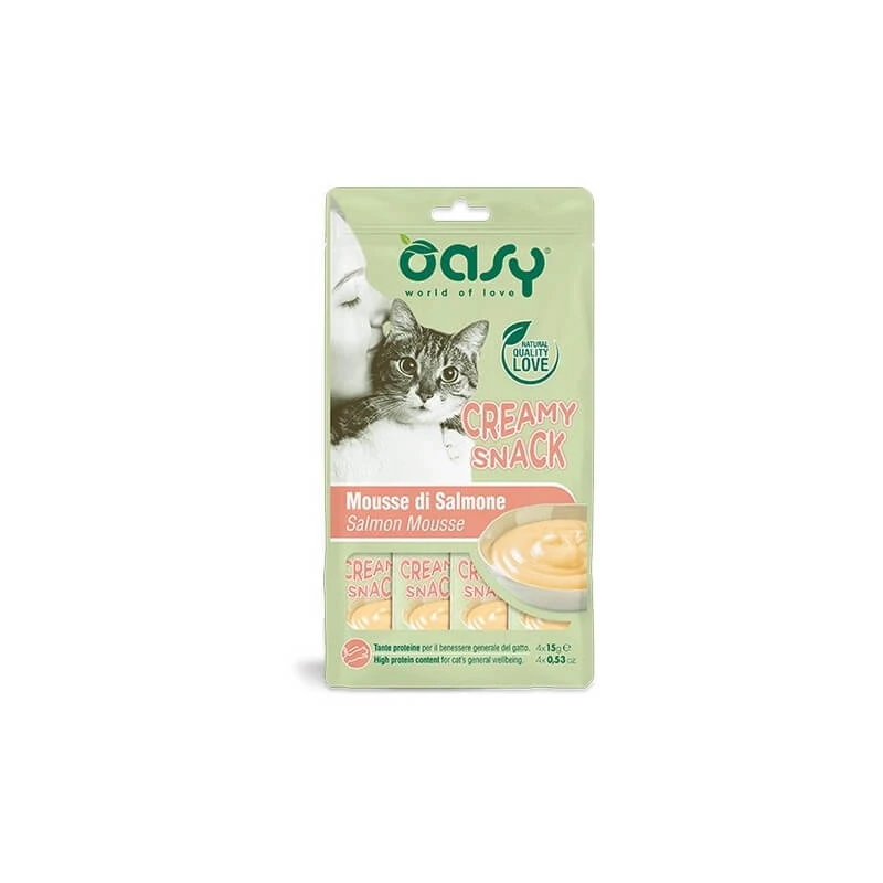 Oasy Creamy Snack – Lachs-Mousse für Katzen, 4 Sticks à 15 g