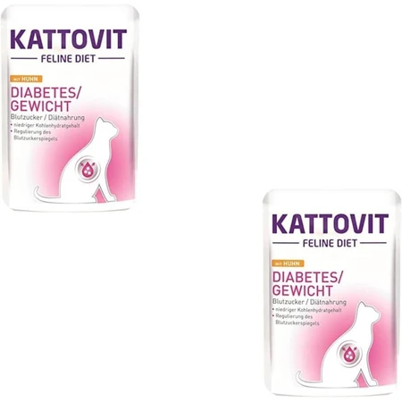 Kattovit Diabetes Pollo - Comida húmeda para gatos adultos con diabetes y para el control del peso, 85 g