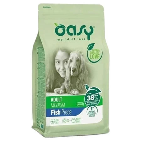 Oasy Adult medium cu pește – hrană uscată completă pentru câini adulți de talie medie, 3 kg