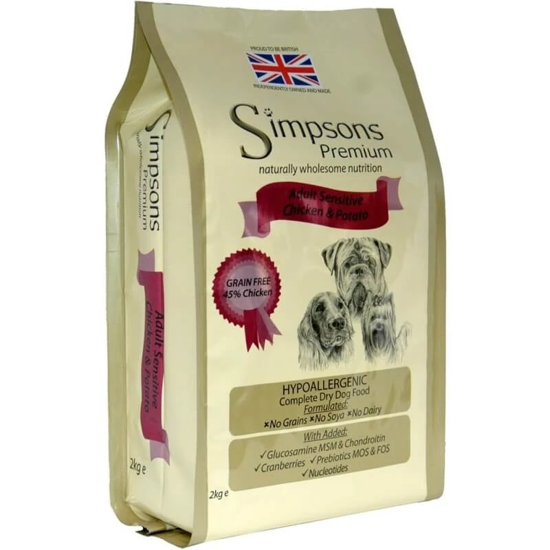 Simpsons Premium Adult Sensitive Huhn & Kartoffeln – Alleinfuttermittel für empfindliche erwachsene und junge Hunde, 2 kg