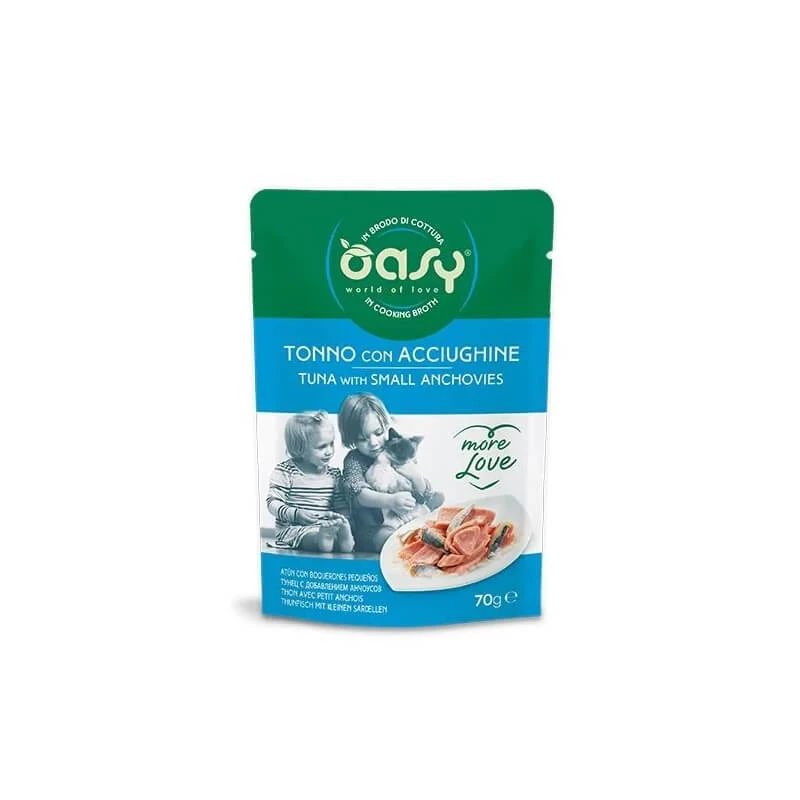 Oasy More Love Thunfisch mit Sardellen – Ergänzungsfuttermittel für ausgewachsene Katzen, 70 g