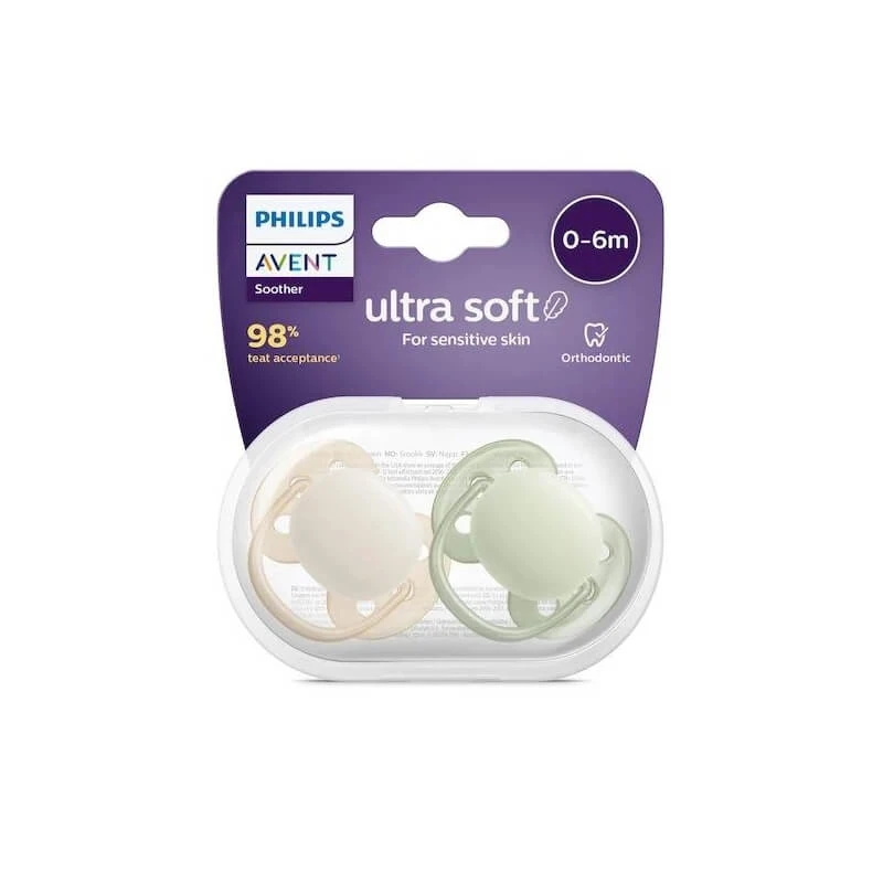 Avent Ultra Soft Schnuller – Silikon-Sauger, 0–6 Monate, verschiedene Farben