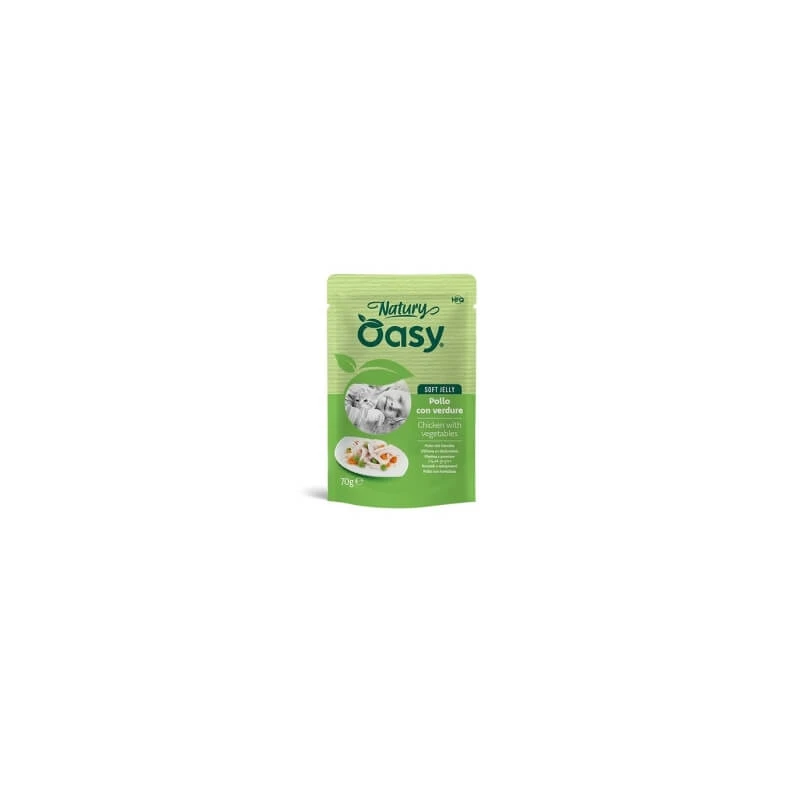 Oasy Wet Cat Natury Soft Jelly Huhn mit Gemüse – Ergänzungsfuttermittel für ausgewachsene Katzen, 70 g