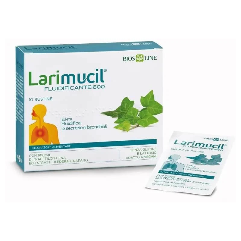 Larimucil Mucolytic 600 – Nahrungsergänzungsmittel bei produktivem Husten und Schleim, 10 Beutel