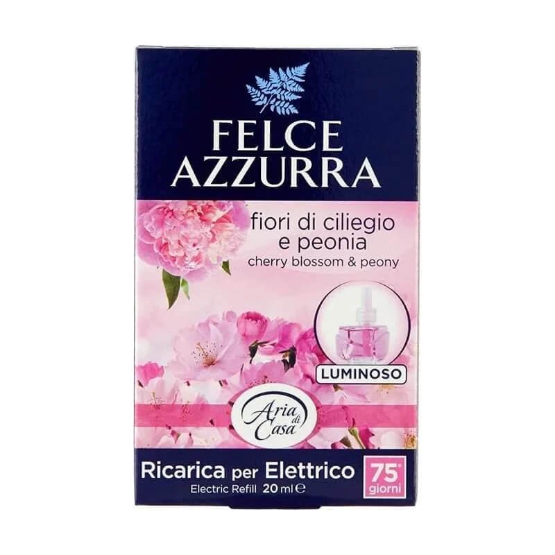 Felce Azzurra Elektrischer Raumduft-Diffusor mit Beleuchtung, Nachfüllpackung „Kirschblüte und Pfingstrose“