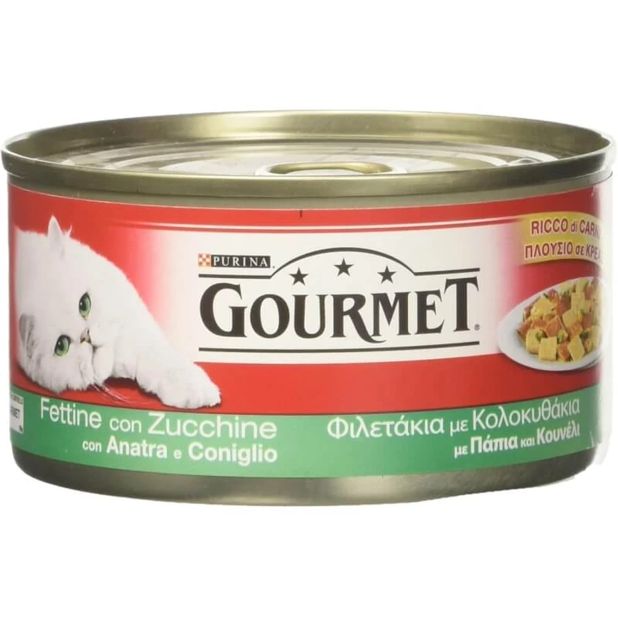 Purina gourmet fettine anatra, coniglio e zucchine - alimento completo per gatti adulti 195 gr