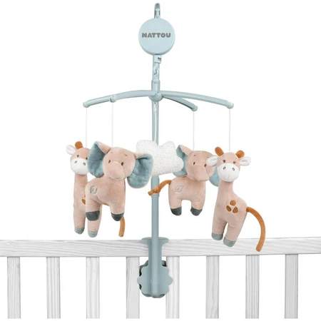 Nattou Luna &amp; Axel – carusel muzical din lemn cu animale de pluș, 50 cm