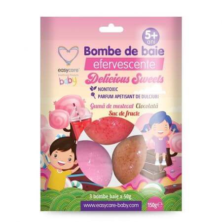 Bombe de baie efervescente pentru copii Delicious Sweets, 3 bucati, Easycare Baby