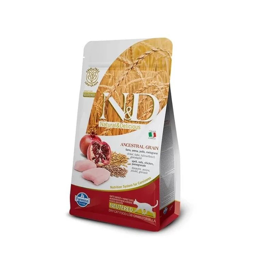 Farmina N&amp;d Low Grain Spelt, Oats, Chicken, and Pomegranate - Complete Food for Neutered or Spayed Adult Cats, 300 g
