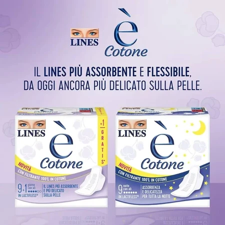 Lines este din bumbac – 10 tampoane de zi cu aripioare