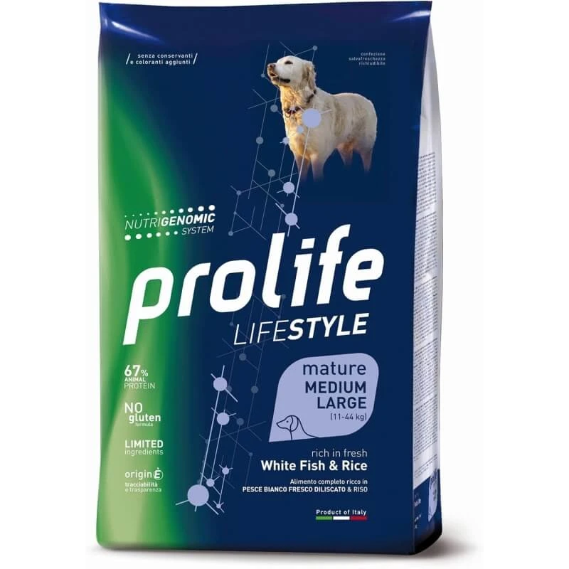 Prolife Lifestyle Mature Medium Large mit weißem Fisch und Reis – Alleinfuttermittel für ältere mittelgroße und große Hunde, 2,5 kg