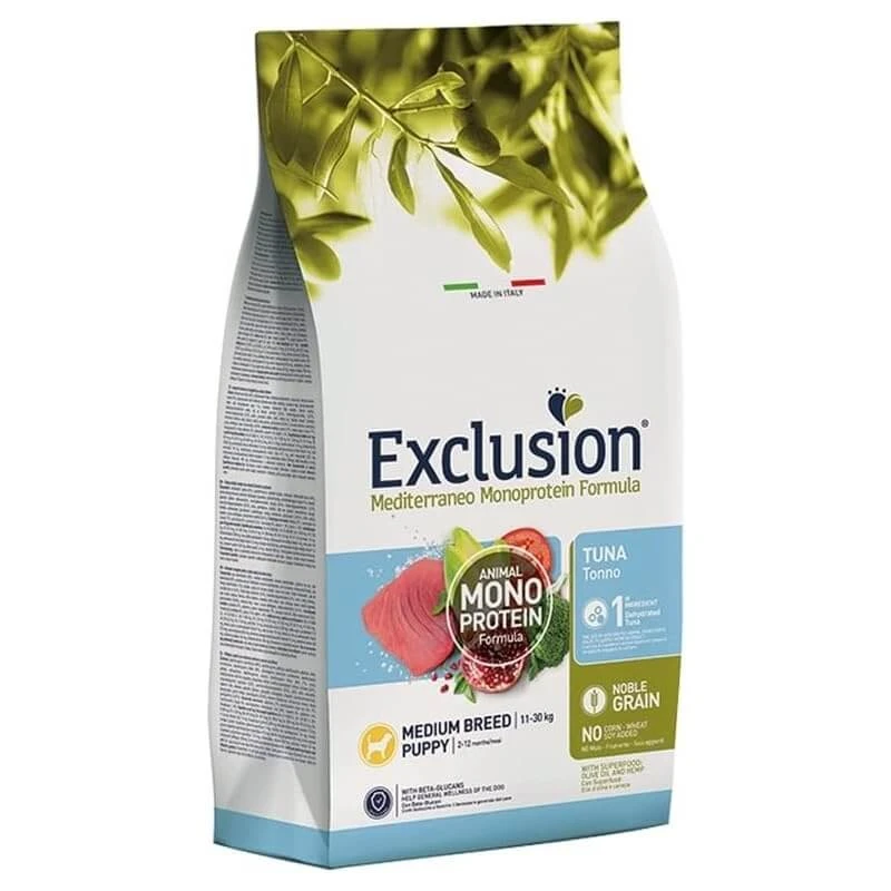 Exclusion Mediterraneo Noble Grain Monoprotein Thunfisch – Alleinfuttermittel für mittelgroße Welpen, 3 kg