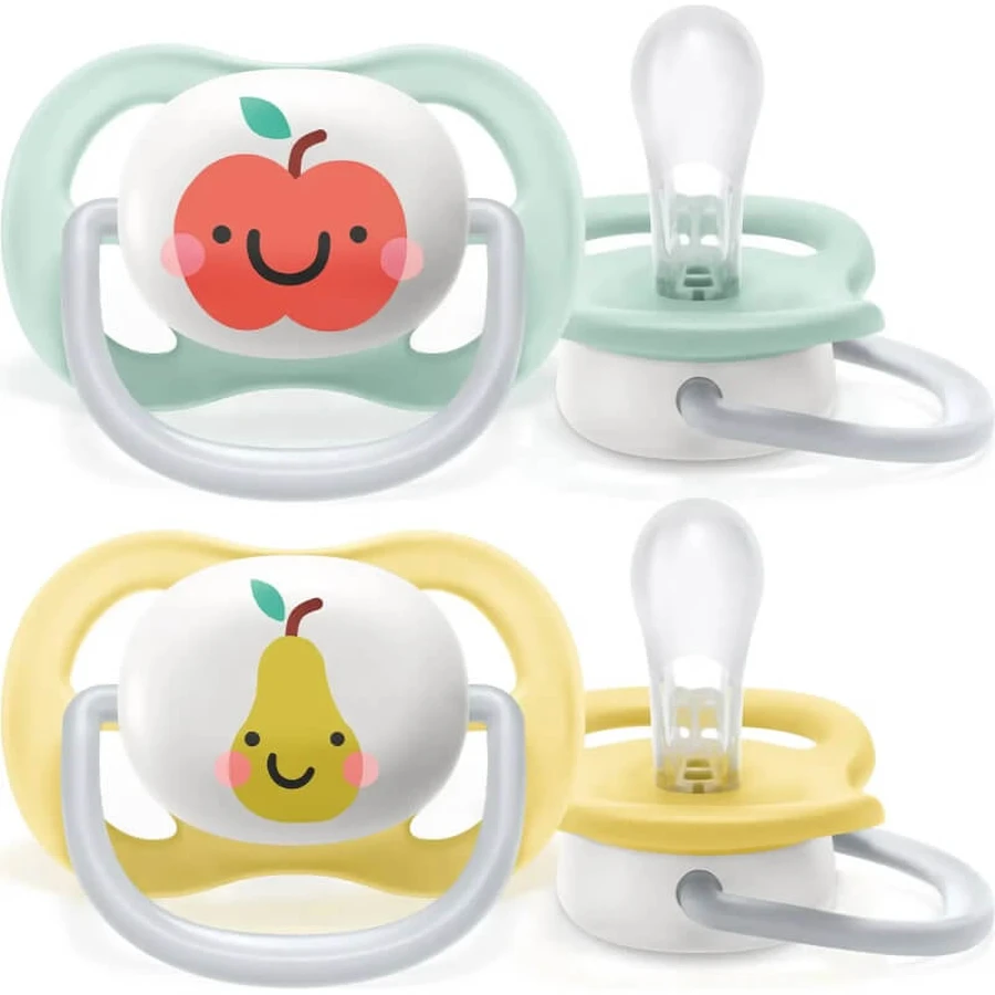 Avent Ultra Air Happy 0-6 luni – 2 suzete din silicon – fructe