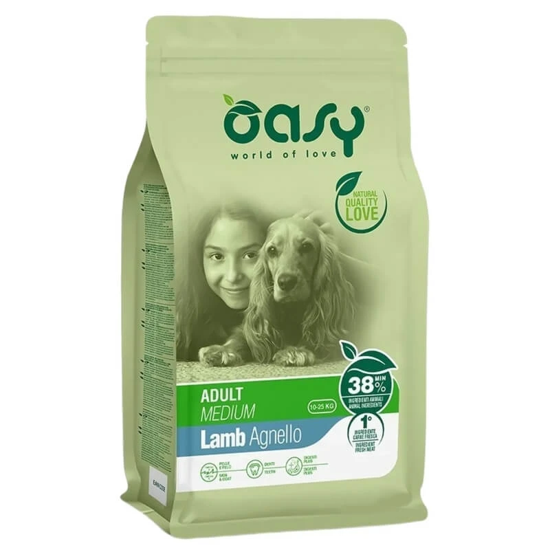 Oasy Adult Medium Lamb – Alleinfuttermittel für ausgewachsene Hunde mittlerer Größe, 12 kg