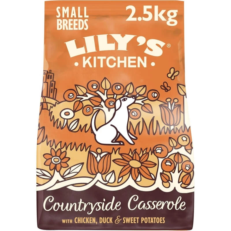 Lily's Kitchen Small Breeds Countryside Casserole mit Huhn, Ente und Süßkartoffeln – Trockenfutter für Hunde, 2,5 kg
