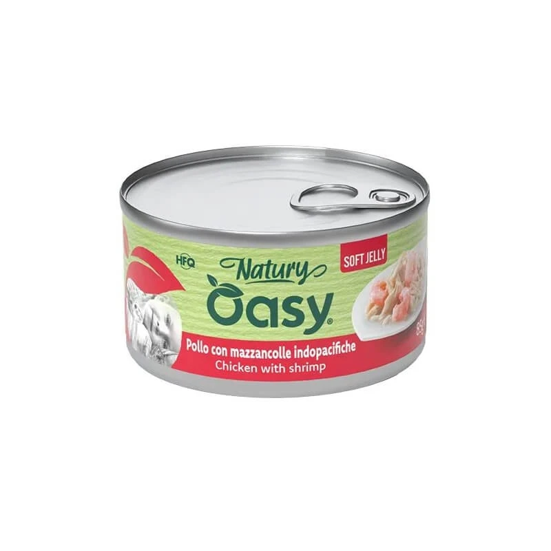 Oasy Wet Cat Natury Soft Jelly Huhn mit Garnelen – Ergänzungsfuttermittel für ausgewachsene Katzen, 150 g