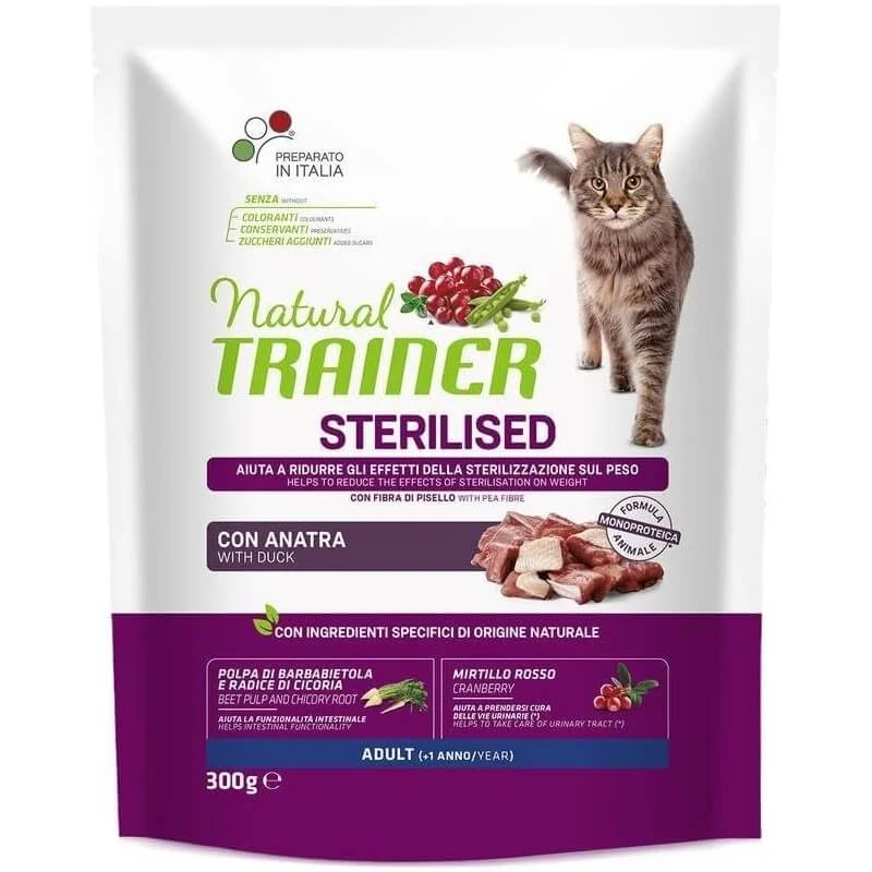Natural Trainer Adult Sterilized Duck – Alleinfuttermittel für ausgewachsene, kastrierte Katzen, 300 g