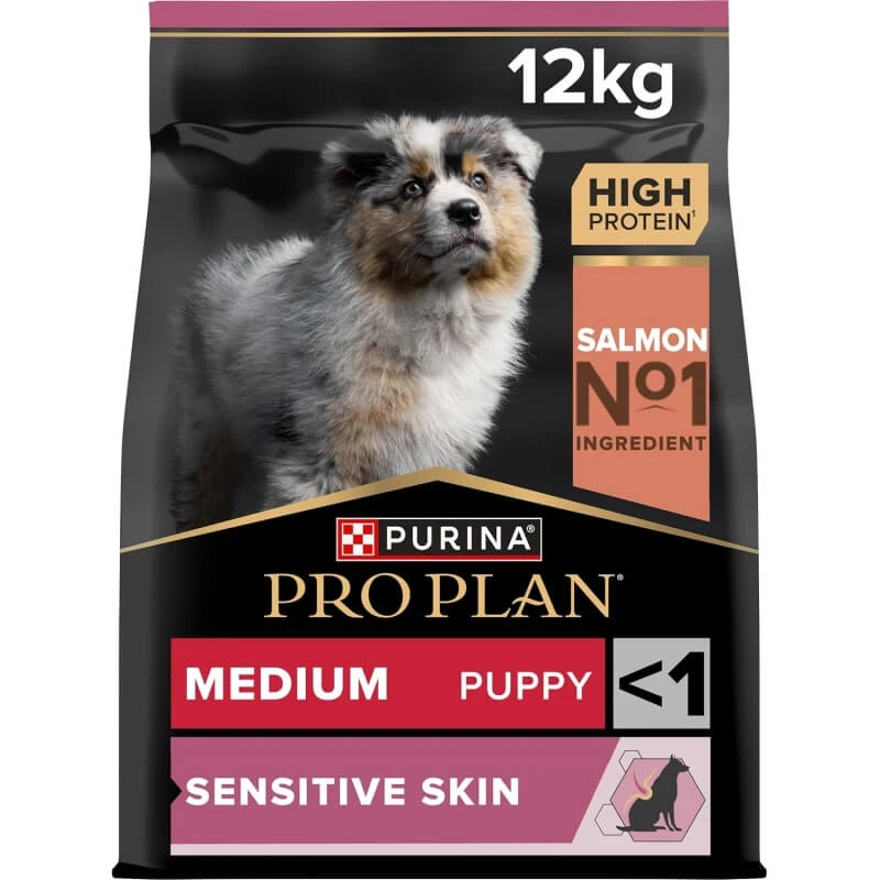 Purina Pro Plan Medium Puppy Sensitive Skin mit Lachs – Alleinfuttermittel für Hunde, 12 kg