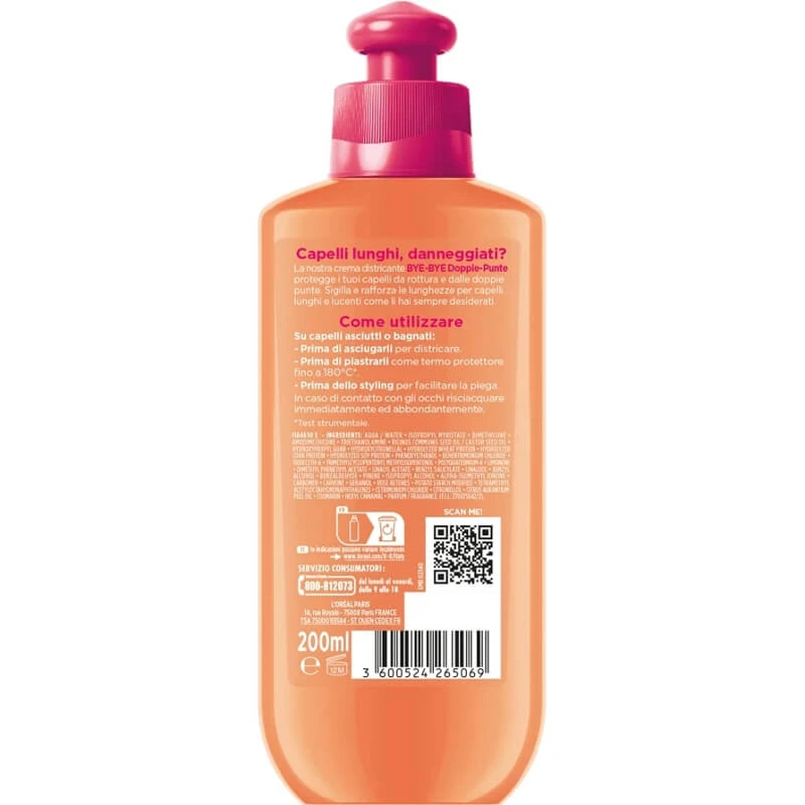 Elvive Dream Long Bye Bye Split Ends - Leave-in detangling cream for damaged ends and long hair, 200 ml