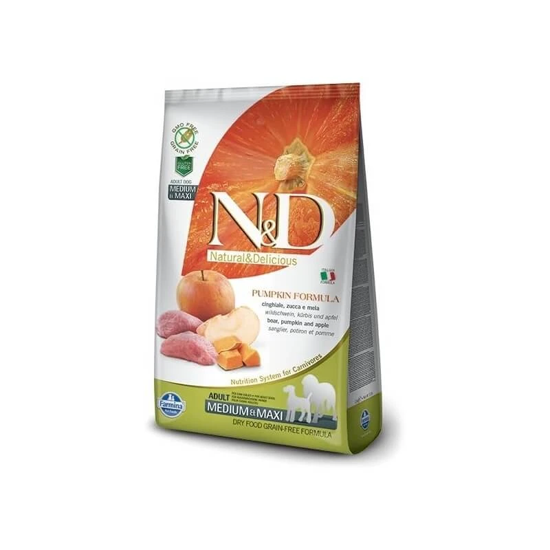 Farmina N&d Pumpkin Formula Adult Medium & Maxi mit Wildschwein, Kürbis und Apfel – Alleinfuttermittel für Hunde, 12 kg