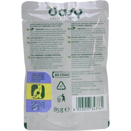 Oasy Wet Cat Chicken Hairball Bites - Volledig voer voor volwassen katten met haarballen, 85 g