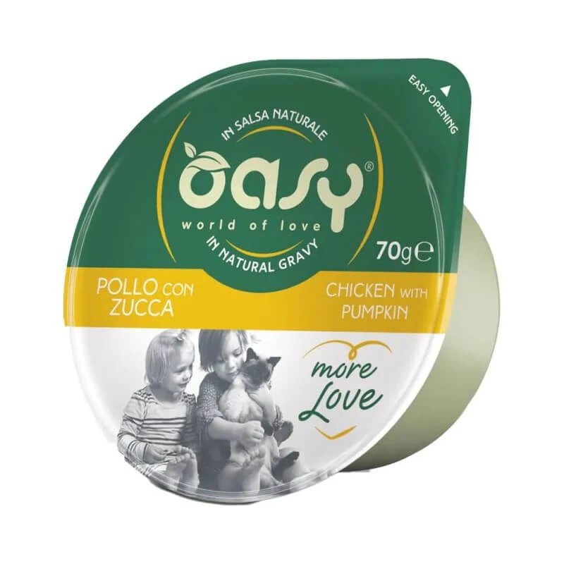 Oasy Wet Cat More Love Huhn mit Kürbis – Ergänzungsfuttermittel für ausgewachsene Katzen, 70 g