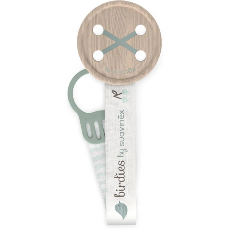 Suavinex Birdies – Schnullerhalter aus grünem Stoff