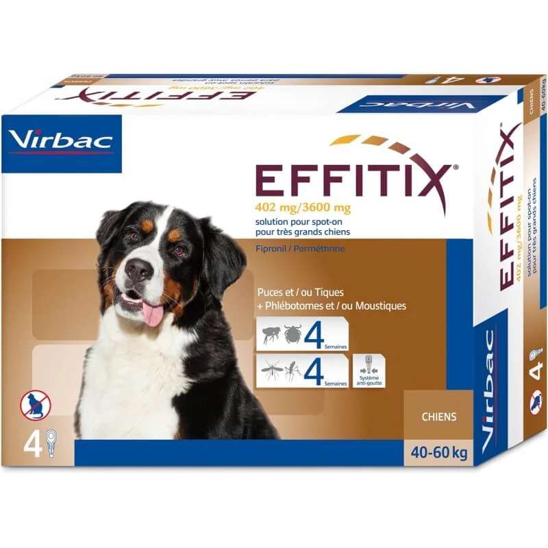 Virbac Effitix – 4 Spot-on-Pipetten zur Parasitenprophylaxe für Hunde mit einem Gewicht von 40–60 kg