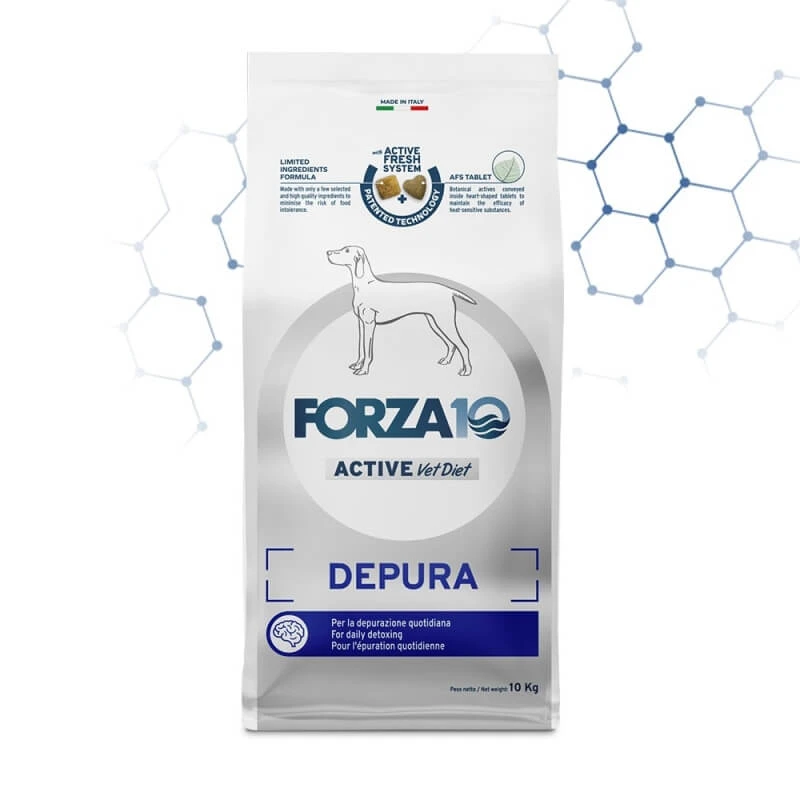 Forza10 Depura Active mit Fischgeschmack – Alleinfuttermittel für erwachsene Hunde mit Nahrungsmittelunverträglichkeiten, 10 kg