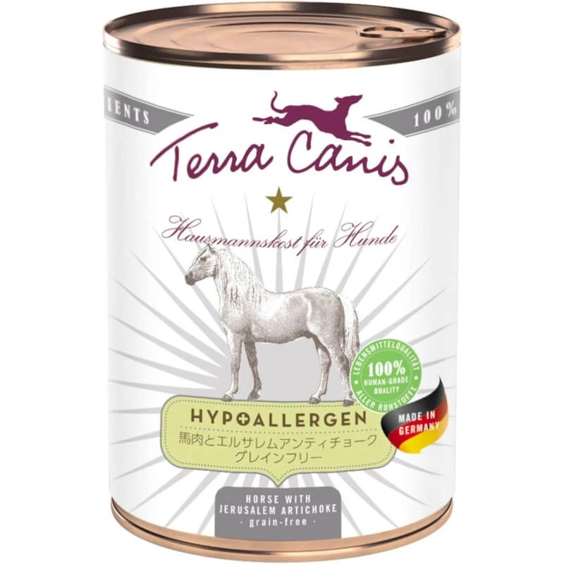 Terra Canis Hypoallergenic Horse mit Topinambur – Alleinfuttermittel in Form von Nassfutter für ausgewachsene Hunde, 400 g