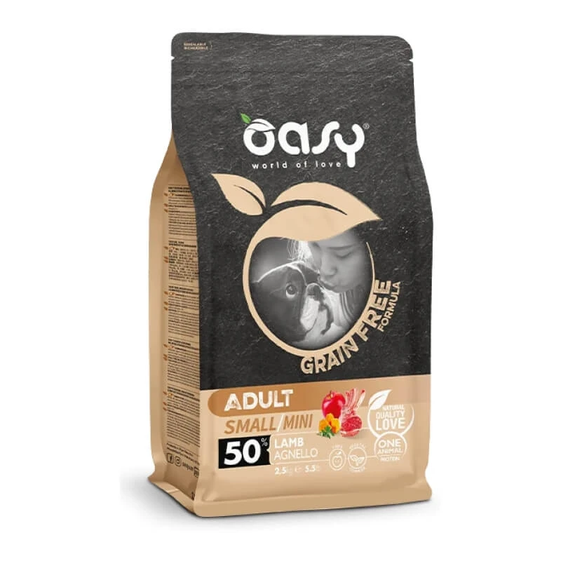Oasy Getreidefreies Lamm-Trockenfutter – Trockenfutter für kleine oder empfindliche erwachsene Hunde, 2,5 kg