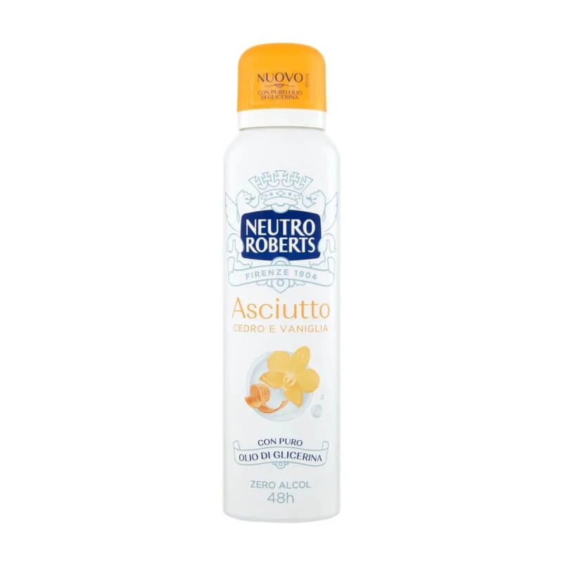 Neutro Roberts Dry Cedar and Vanilla – 48-Stunden-Deo-Spray für empfindliche Haut, alkoholfrei und mit Glycerin, 150 ml