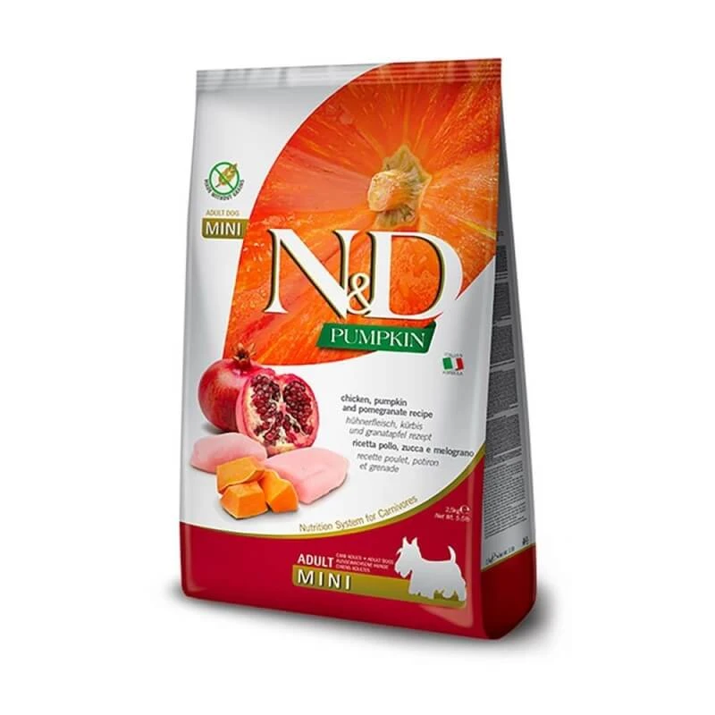 Farmina N&d Pumpkin Adult Mini Huhn, Kürbis und Granatapfel – Alleinfuttermittel für Hunde, 2,5 kg
