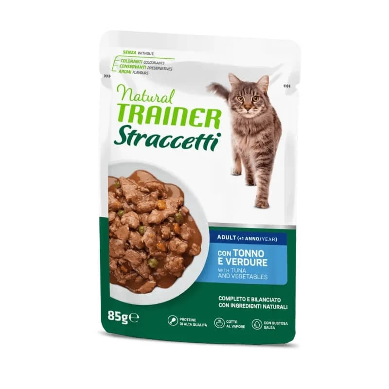 Natural Trainer Straccetti Adult Thunfisch & Gemüse – Alleinfuttermittel für erwachsene Katzen, 85 g