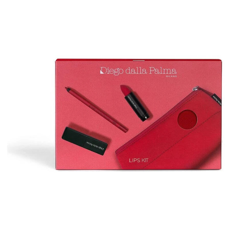 Kit pour les lèvres Diego dalla Palma - Rouge à lèvres Lumi-Matt n° 37 + étui rechargeable + crayon à lèvres Stayonme n° 166 + pochette