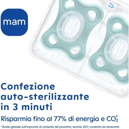 Mam Comfort 2 à 6 mois - 2 tétines en silicone - Bleu clair/Neutre