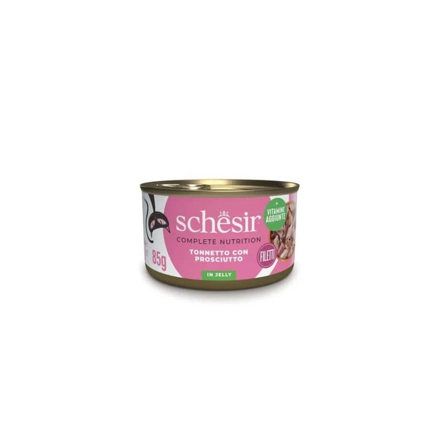 Schesir Tonnetto cu șuncă – hrană umedă completă pentru pisici adulte, 85 g