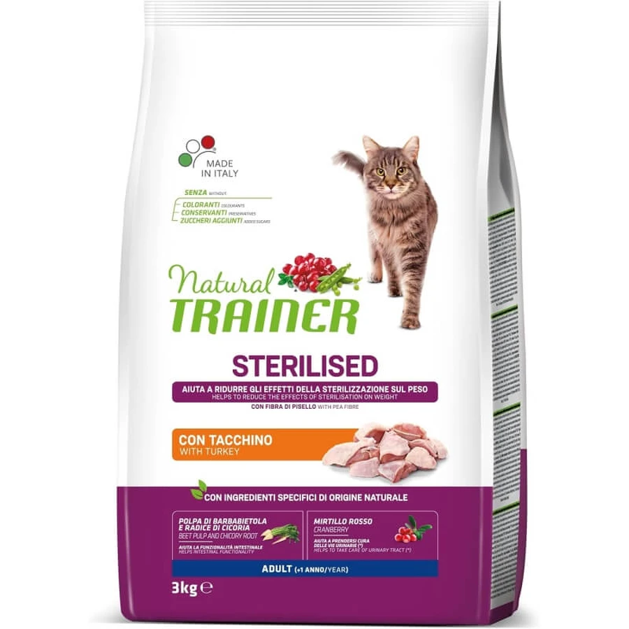 Natural Trainer Daily Nutrition Pavo esterilizado - Alimento completo para gatos adultos esterilizados, 3 kg