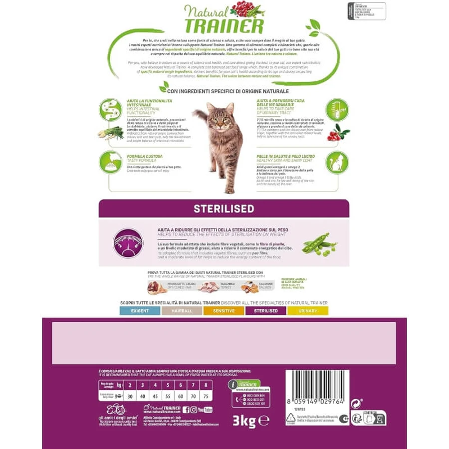 Natural Trainer Daily Nutrition Pavo esterilizado - Alimento completo para gatos adultos esterilizados, 3 kg