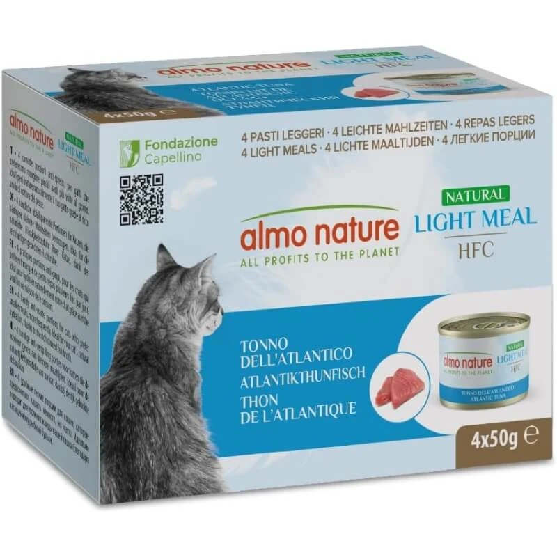 Almo Nature HFC Light Meal Natural Atlantic Tuna – Ergänzungsfuttermittel für ausgewachsene Katzen, 4 x 50 g