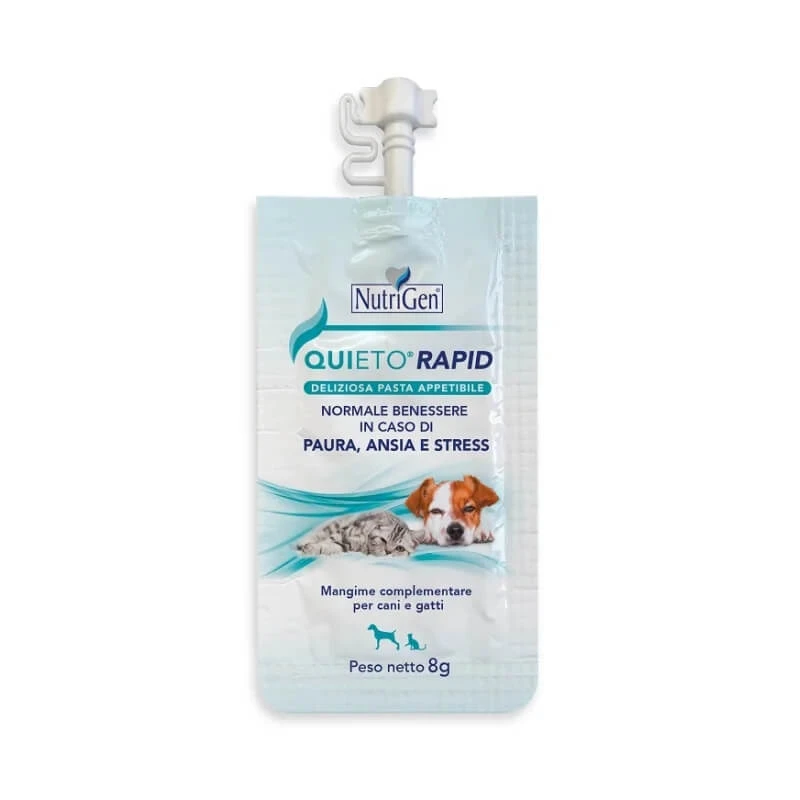 Nutrigen Quieto Rapid – Ergänzungsfuttermittel für Hunde und Katzen zur Linderung von Angst und Stress, 8 g