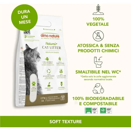 Almo Nature Natural Cat Litter - Plant-Based, Odor-Eliminating, Biodegradable, Dust-Free Cat Litter, 2.27 kg