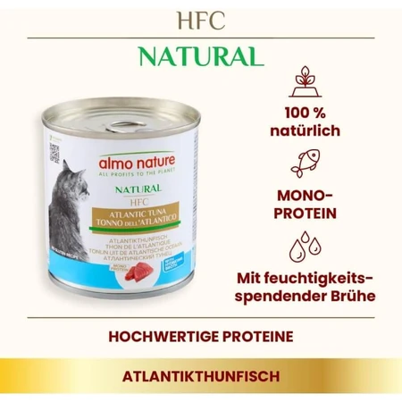 Almo Nature HFC Natural Atlantic Tuna - Aanvullend natvoer voor volwassen katten vanaf 1 jaar, 280 g