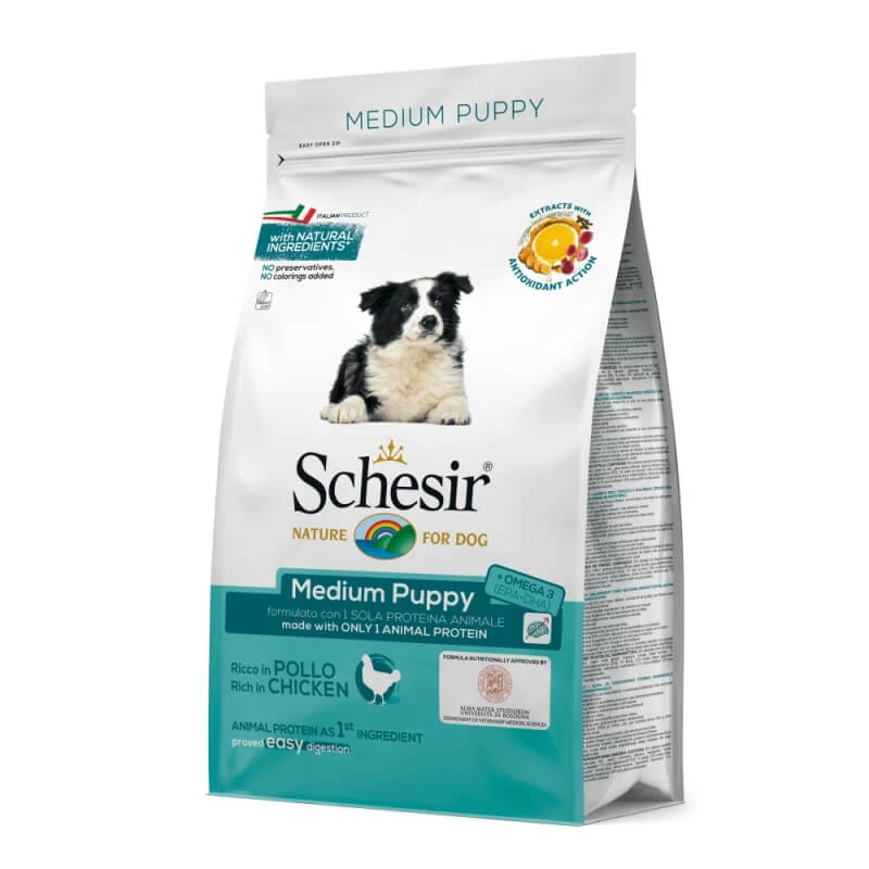 Schesir Medium Puppy mit Huhn – Alleinfuttermittel für mittelgroße Welpen sowie trächtige und säugende Hündinnen, 3 kg