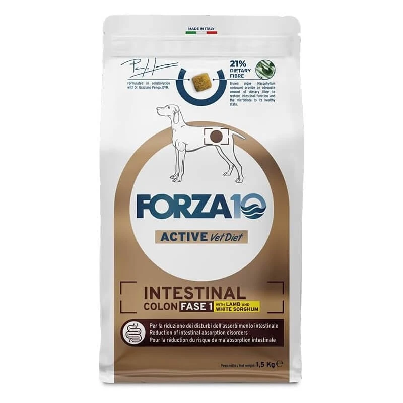 Forza10 Intestinal Colon Active Phase 1 Lamm und Sorghum – Diätfutter für erwachsene Hunde mit Darmproblemen, 1,5 kg