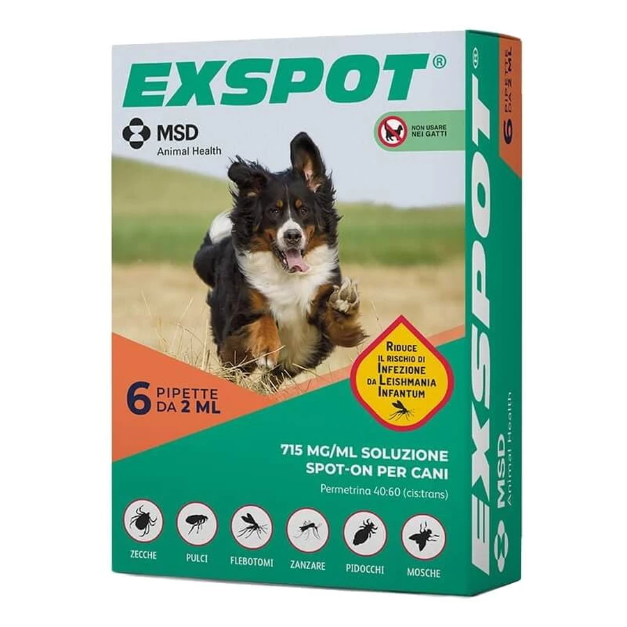Msd Animal Health Exspot – 6 pipete antiparazitare spot-on pentru câini, de 2 ml fiecare