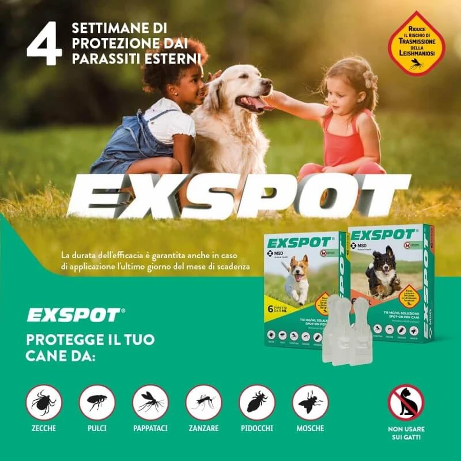 Msd Animal Health Exspot – 6 pipete antiparazitare spot-on pentru câini, de 2 ml fiecare